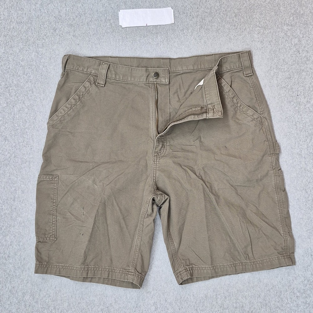 Carhartt Men Shorts 40 Brown Carpenter Canvas B147 LBR Button 10" Inseam Logo